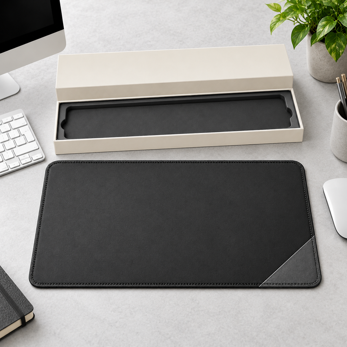 🖤 Desk Comfort | Large Black Mouse Pad | Minimalist Workspace Essential